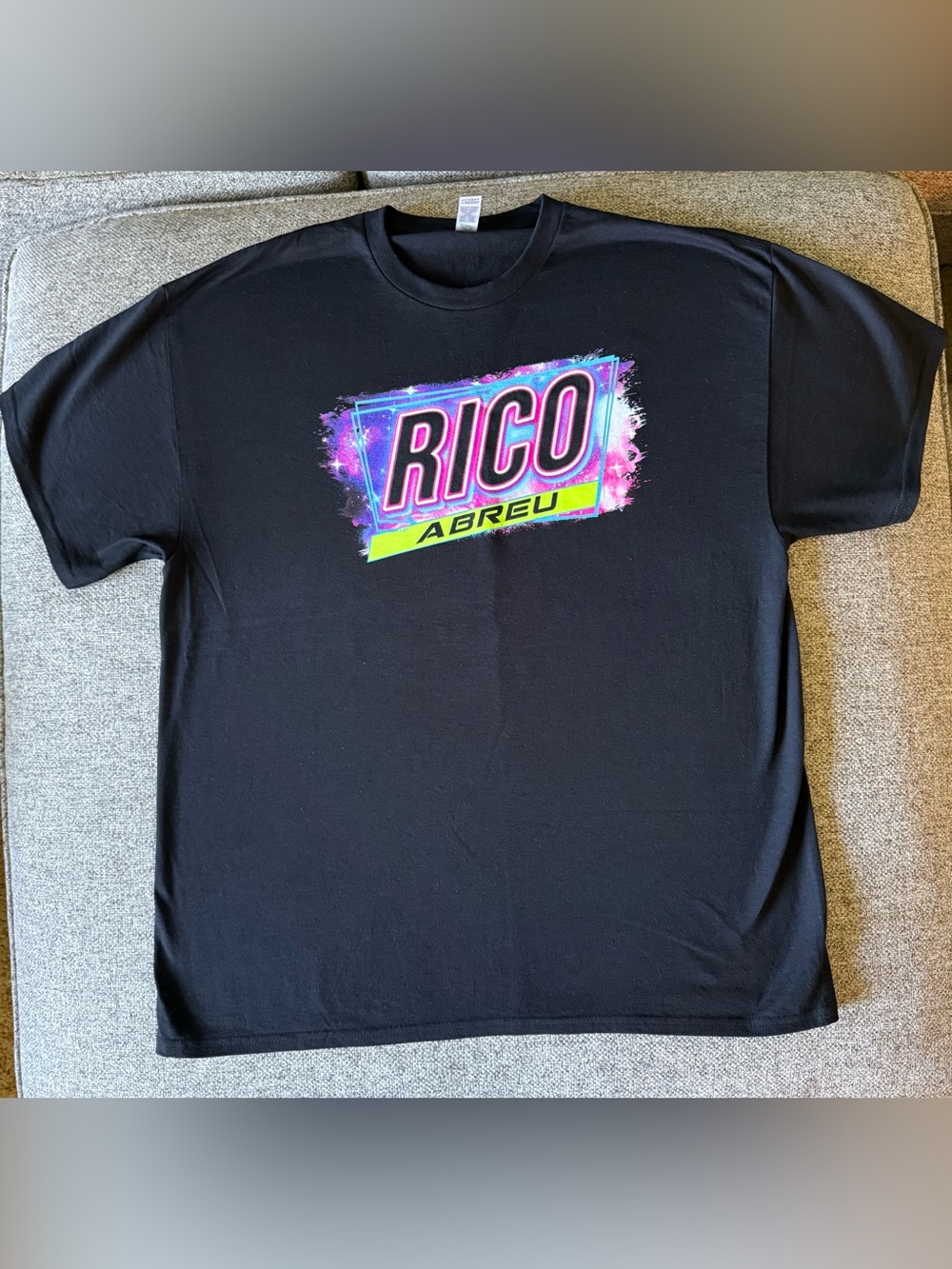 Gildan Black RICO Abreu Neon Logo Short Sleeve Tee - Size XL